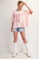 Easel OVERSIZED Top with Mixed Raised Flower Patch in Blush