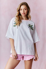Load image into Gallery viewer, Peach Love Palm Tree Embroidered Set in Off White and Candy Pink
