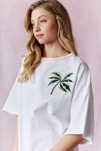 Load image into Gallery viewer, Peach Love Palm Tree Embroidered Set in Off White and Candy Pink
