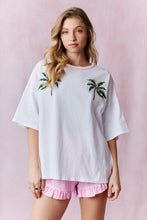 Load image into Gallery viewer, Peach Love Palm Tree Embroidered Set in Off White and Candy Pink
