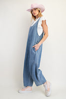 Easel Jumpsuit with Barrell Legs in Washed Denim