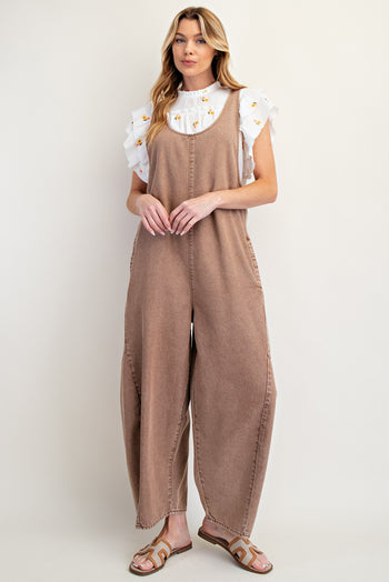 Easel Jumpsuit with Barrell Legs in Almond