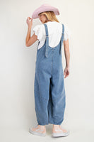 Easel Jumpsuit with Barrell Legs in Washed Denim