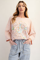 Easel Mixed Print SUN Patched Top in Chai