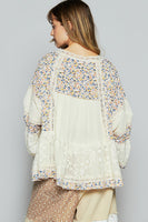 POL Open Front Floral Print and Lace Cardigan in Cream Multi