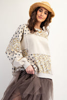Easel Terry Knit Patchwork Sweatshirt in Beige