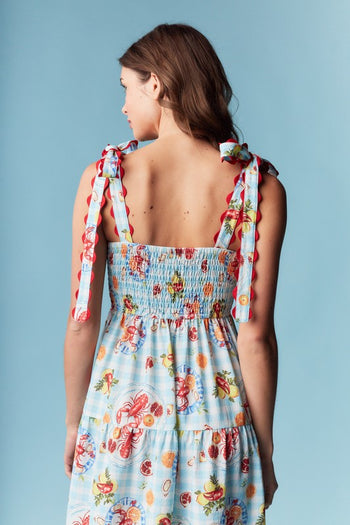 RARERAW Sea Breeze Picnic Print Maxi Dress in Sky Blue
