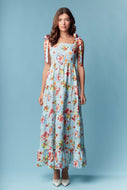RARERAW Sea Breeze Picnic Print Maxi Dress in Sky Blue