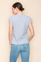 White Birch Solid Color Knit Top with Pearl and Rhinestone Trim in Heather Grey