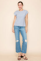 White Birch Solid Color Knit Top with Pearl and Rhinestone Trim in Heather Grey