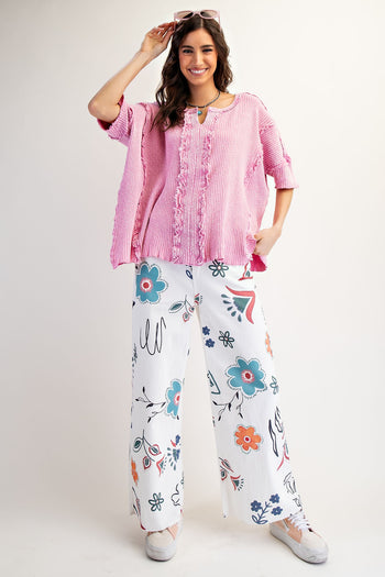 Easel Textured Ribbed Knit Top in Calypso Pink