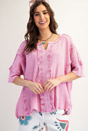 Easel Textured Ribbed Knit Top in Calypso Pink