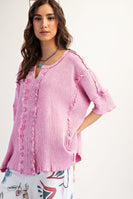 Easel Textured Ribbed Knit Top in Calypso Pink