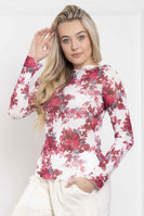BlueVelvet FITTED Sheer Floral Print Fitted Top in Off White-Rose ON ORDER