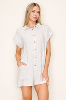 White Birch Solid Color Linen Blend Romper in Oatmeal