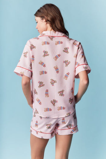 RARERAW Patriotic Teddy Bear Gingham Pajama Set in Pink