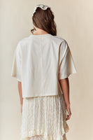 RARERAW Boxy CROP Top with 3D Floral Bow Applique in Creamy Ivory