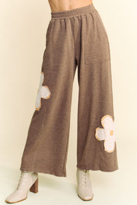 Davi & Dani French Terry Star Patched Pants in Mocha