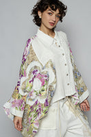 POL OVERSIZED Gauze and Floral Print Top in Off White Multi