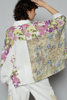POL OVERSIZED Gauze and Floral Print Top in Off White Multi