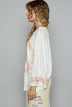 Load image into Gallery viewer, POL OVERSIZED Jersey Knit Top with Large Floral Patch Peace Sign Front in Off White
