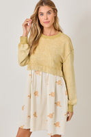 Mystree Twofer Sweatshirt Dress in Washed Custard