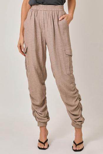Mystree Side Shirring Detail Jogger Pants in Desert Rose