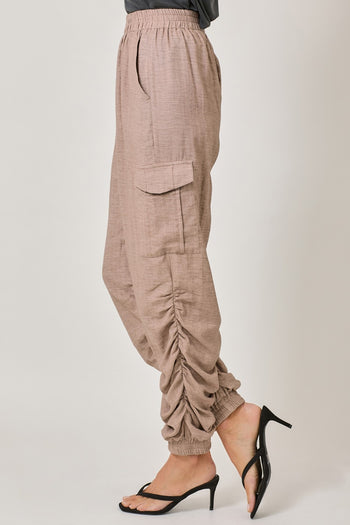 Mystree Side Shirring Detail Jogger Pants in Desert Rose