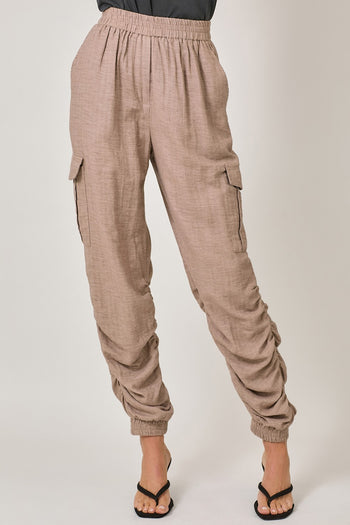 Mystree Side Shirring Detail Jogger Pants in Desert Rose