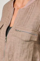 Mystree Cropped Linen Bomber Jacket in Vintage Rose