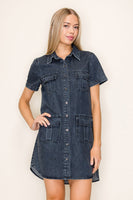 White Birch Knit Denim Mini Dress in Washed Black