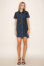 Load image into Gallery viewer, White Birch Knit Denim Mini Dress in Washed Black
