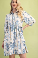 GiGio Printed Button Down Mini Dress in Blue