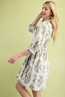 GiGio Printed Button Down Mini Dress in Sage