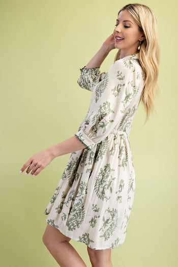 GiGio Printed Button Down Mini Dress in Sage