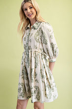 Load image into Gallery viewer, GiGio Printed Button Down Mini Dress in Sage
