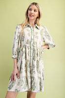 GiGio Printed Button Down Mini Dress in Sage