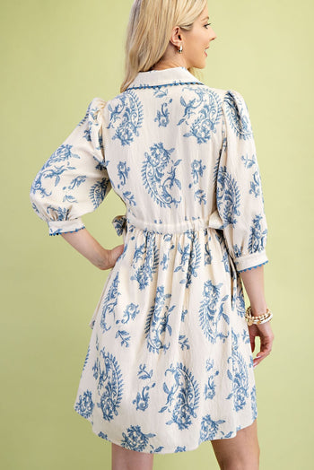 GiGio Printed Button Down Mini Dress in Blue