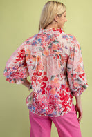 GiGio Floral Print Button Down Top in Fuchsia Mix
