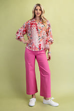 Load image into Gallery viewer, GiGio Floral Print Button Down Top in Fuchsia Mix
