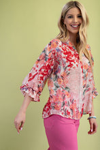 Load image into Gallery viewer, GiGio Floral Print Button Down Top in Fuchsia Mix
