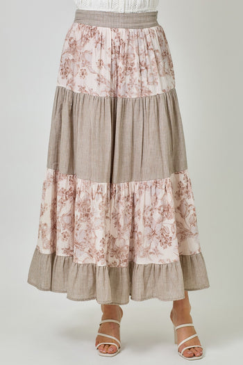 Mystree Mixed Media Skirt in Cappuccino Mix