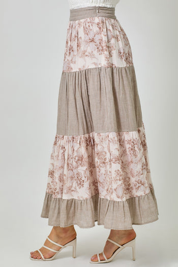 Mystree Mixed Media Skirt in Cappuccino Mix