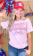 Sugar Stitch America Frilly Bow Graphic T-Shirt in Light Pink