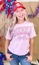 Sugar Stitch America Frilly Bow Graphic T-Shirt in Light Pink