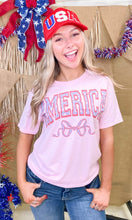 Load image into Gallery viewer, Sugar Stitch America Frilly Bow Graphic T-Shirt in Light Pink
