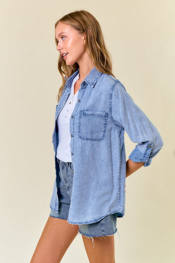 Doe & Rae Lightweight Chambray Top in Light Denim
