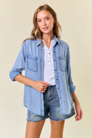 Doe & Rae Lightweight Chambray Top in Light Denim