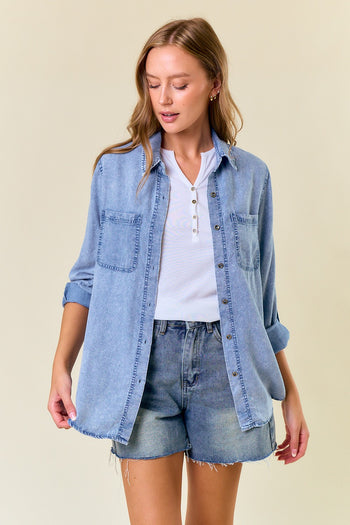 Doe & Rae Lightweight Chambray Top in Light Denim