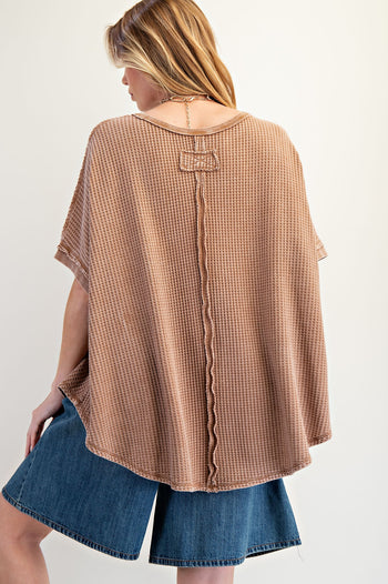 Easel OVERSIZED Thermal Knit top in Coffee